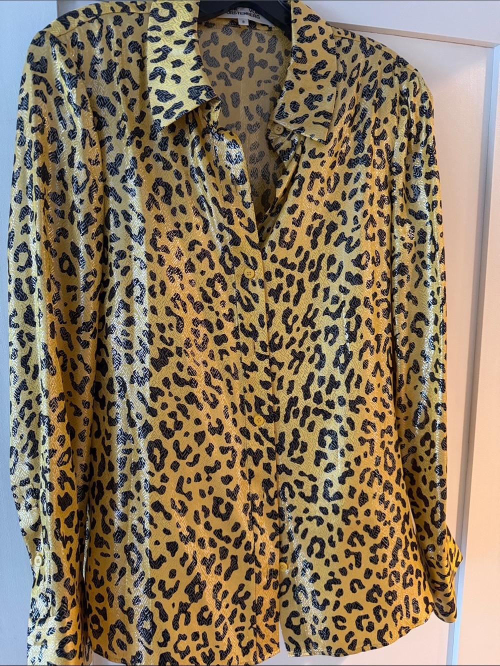 DVF Leopard Print Button-Down Shirt - Yellow